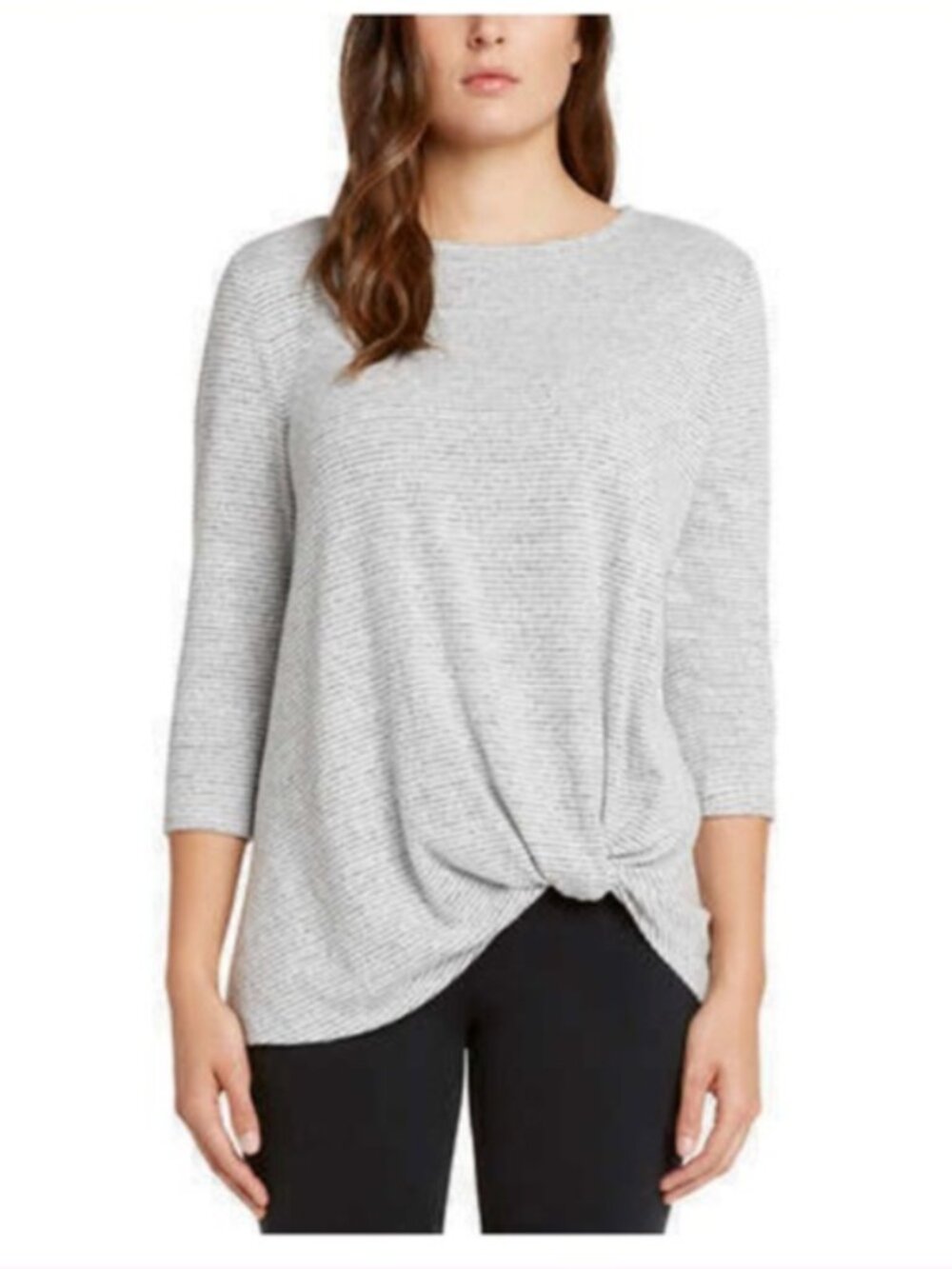 Matty M Gray & White Stripe Knit Twist Front Long Sleeve Top M